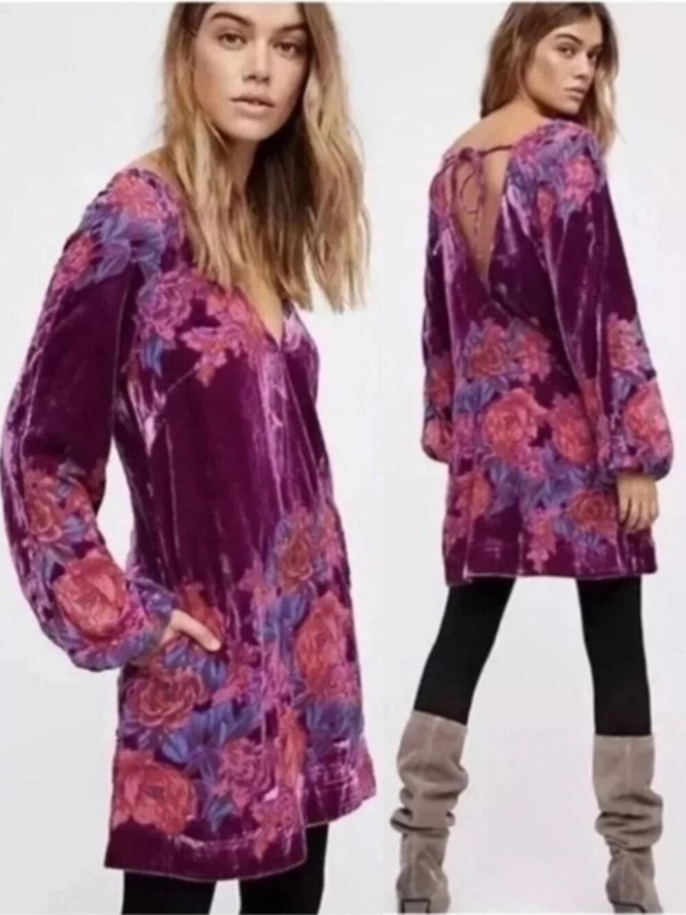 Free People Misha Velvet Burnout Dress Fuchsia pink purple floral A-line flowy S